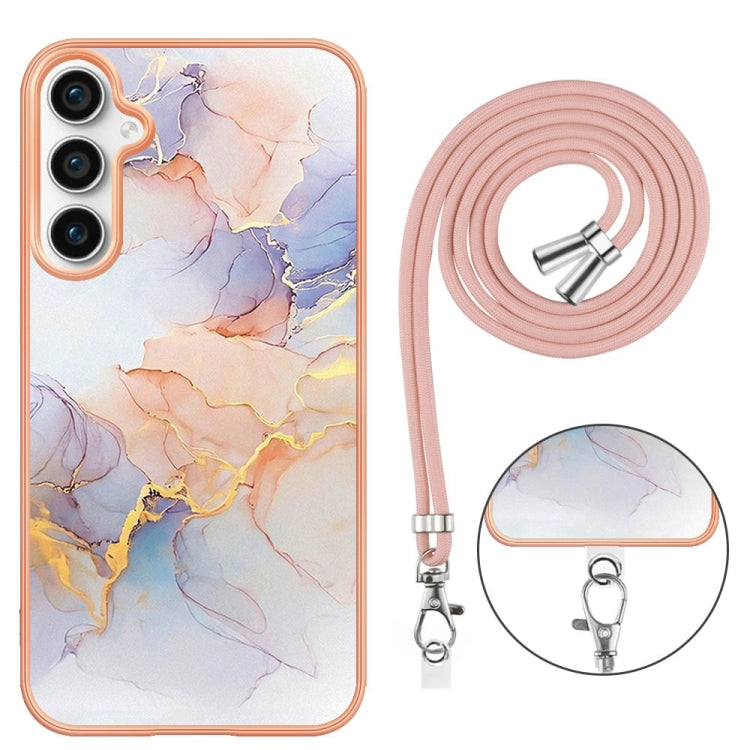 For Samsung Galaxy S24 FE 5G Electroplating Pattern IMD TPU Shockproof Case with Neck Lanyard