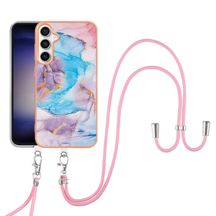 For Samsung Galaxy S24 FE 5G Electroplating Pattern IMD TPU Shockproof Case with Neck Lanyard