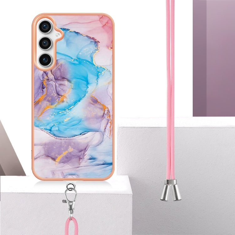 For Samsung Galaxy S24 FE 5G Electroplating Pattern IMD TPU Shockproof Case with Neck Lanyard