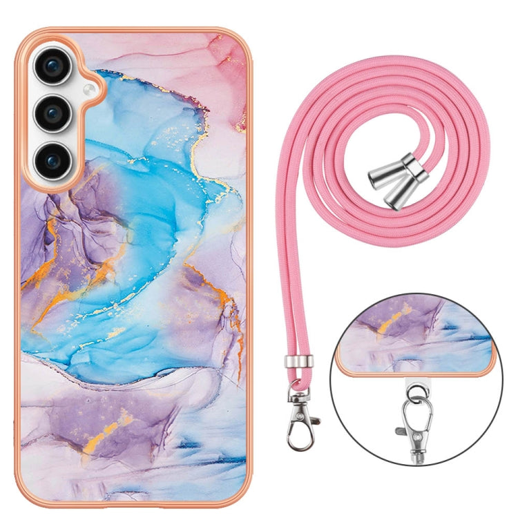 For Samsung Galaxy S24 FE 5G Electroplating Pattern IMD TPU Shockproof Case with Neck Lanyard