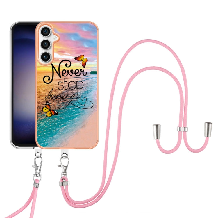 For Samsung Galaxy S24 FE 5G Electroplating Pattern IMD TPU Shockproof Case with Neck Lanyard