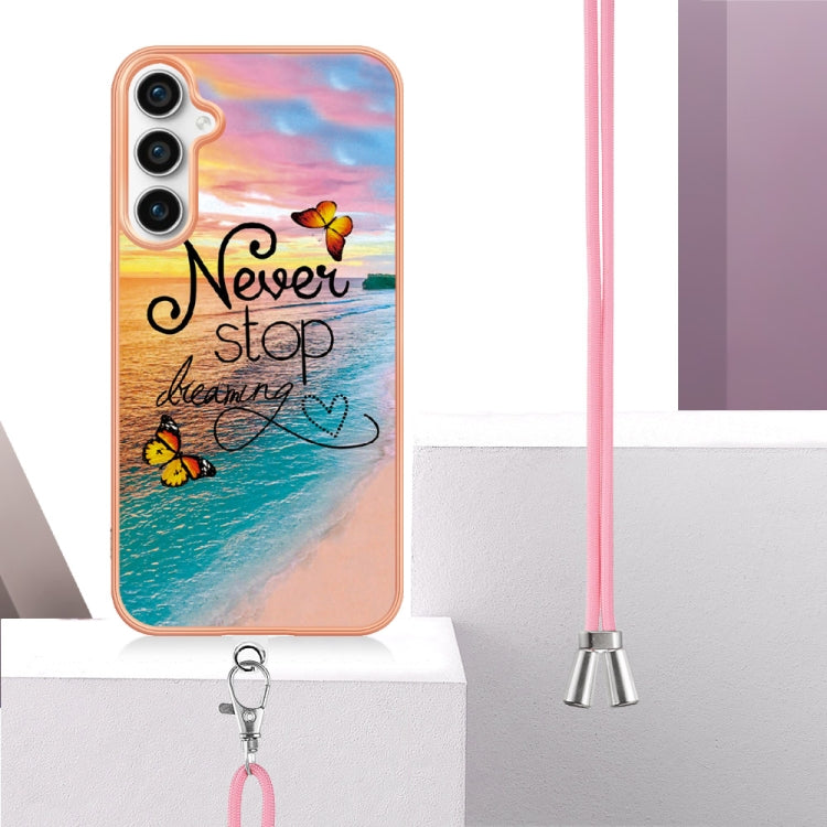 For Samsung Galaxy S24 FE 5G Electroplating Pattern IMD TPU Shockproof Case with Neck Lanyard