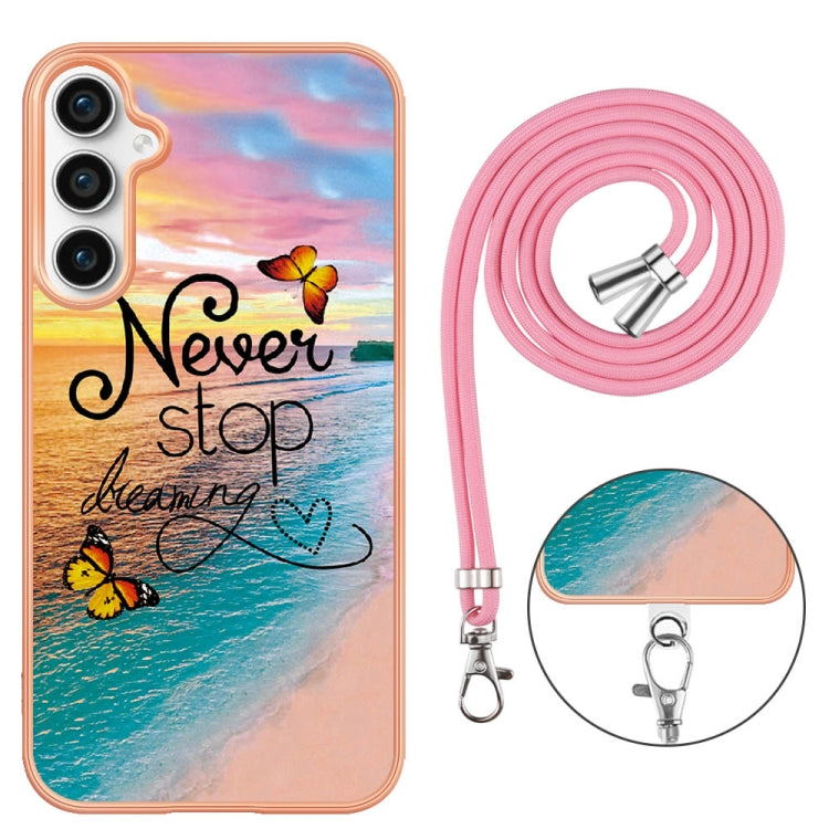 For Samsung Galaxy S24 FE 5G Electroplating Pattern IMD TPU Shockproof Case with Neck Lanyard