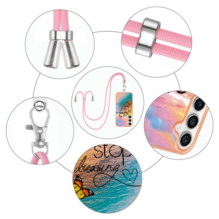 For Samsung Galaxy S24 FE 5G Electroplating Pattern IMD TPU Shockproof Case with Neck Lanyard