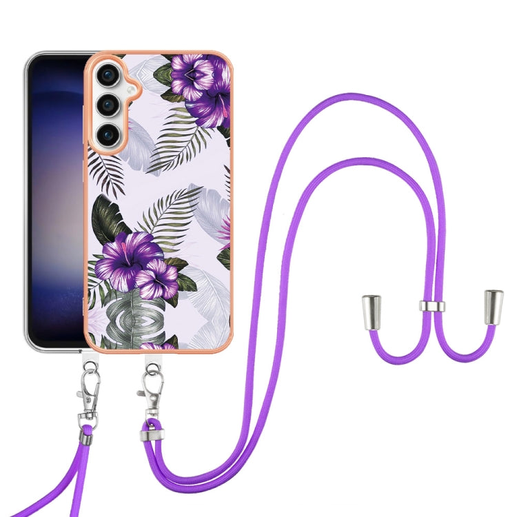 For Samsung Galaxy S24 FE 5G Electroplating Pattern IMD TPU Shockproof Case with Neck Lanyard