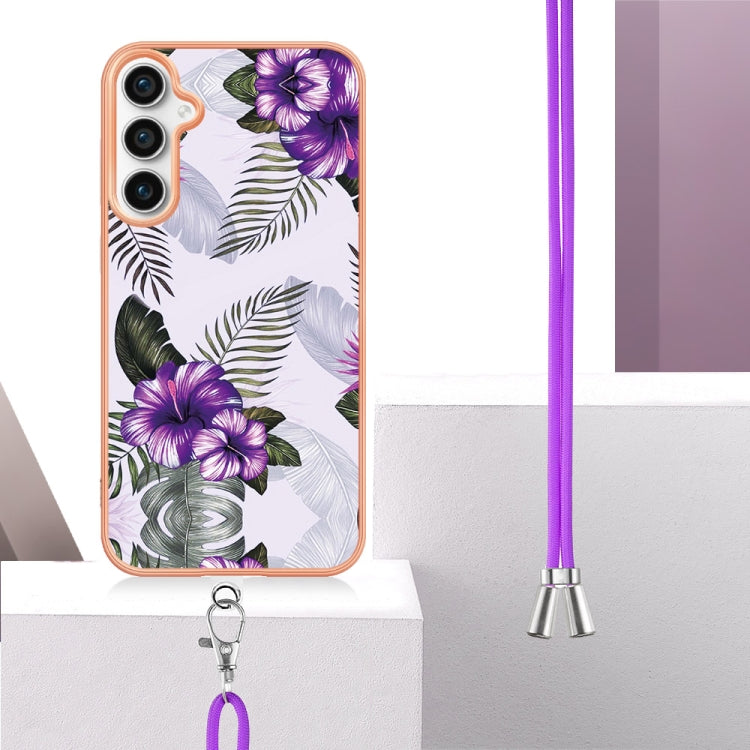 For Samsung Galaxy S24 FE 5G Electroplating Pattern IMD TPU Shockproof Case with Neck Lanyard