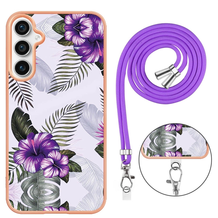 For Samsung Galaxy S24 FE 5G Electroplating Pattern IMD TPU Shockproof Case with Neck Lanyard