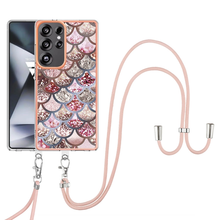 For Samsung Galaxy S25 Ultra 5G Electroplating Pattern IMD TPU Shockproof Case with Neck Lanyard