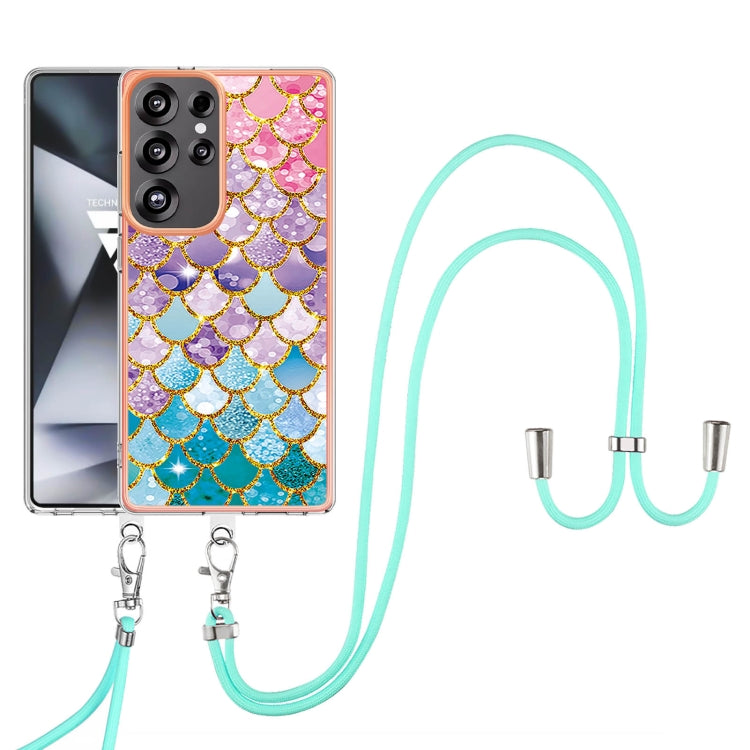 For Samsung Galaxy S25 Ultra 5G Electroplating Pattern IMD TPU Shockproof Case with Neck Lanyard