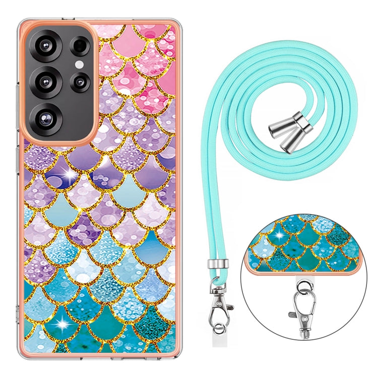 For Samsung Galaxy S25 Ultra 5G Electroplating Pattern IMD TPU Shockproof Case with Neck Lanyard