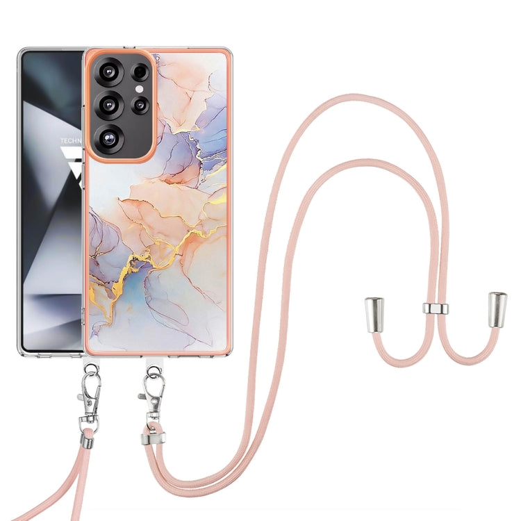 For Samsung Galaxy S25 Ultra 5G Electroplating Pattern IMD TPU Shockproof Case with Neck Lanyard