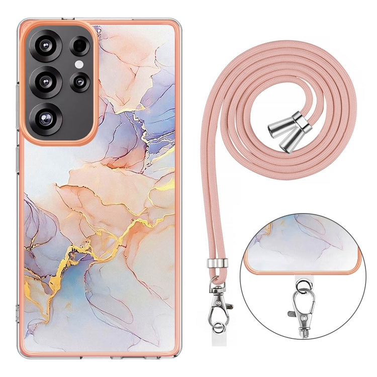 For Samsung Galaxy S25 Ultra 5G Electroplating Pattern IMD TPU Shockproof Case with Neck Lanyard