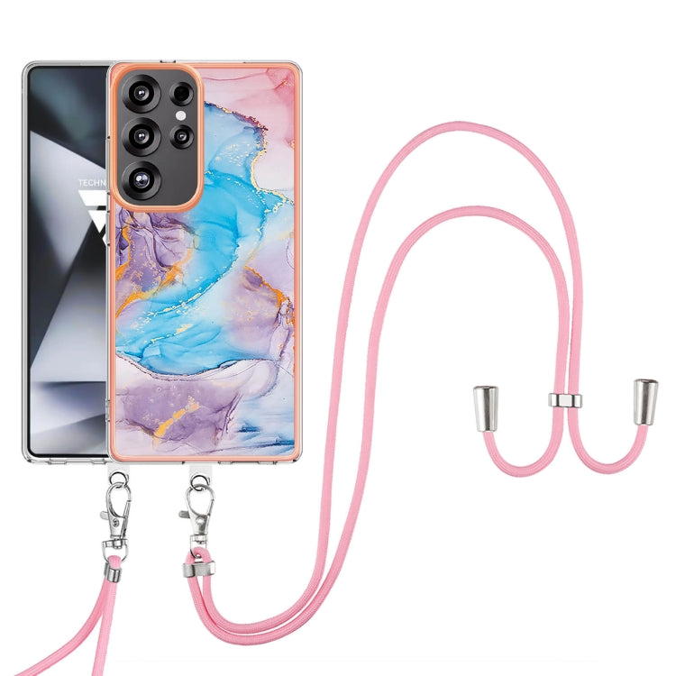For Samsung Galaxy S25 Ultra 5G Electroplating Pattern IMD TPU Shockproof Case with Neck Lanyard