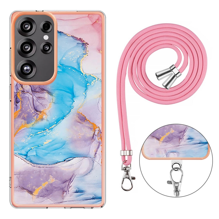 For Samsung Galaxy S25 Ultra 5G Electroplating Pattern IMD TPU Shockproof Case with Neck Lanyard