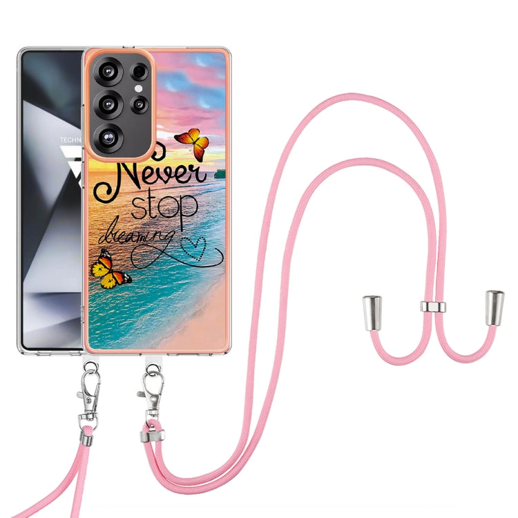 For Samsung Galaxy S25 Ultra 5G Electroplating Pattern IMD TPU Shockproof Case with Neck Lanyard