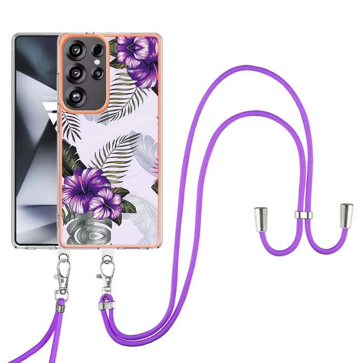 For Samsung Galaxy S25 Ultra 5G Electroplating Pattern IMD TPU Shockproof Case with Neck Lanyard