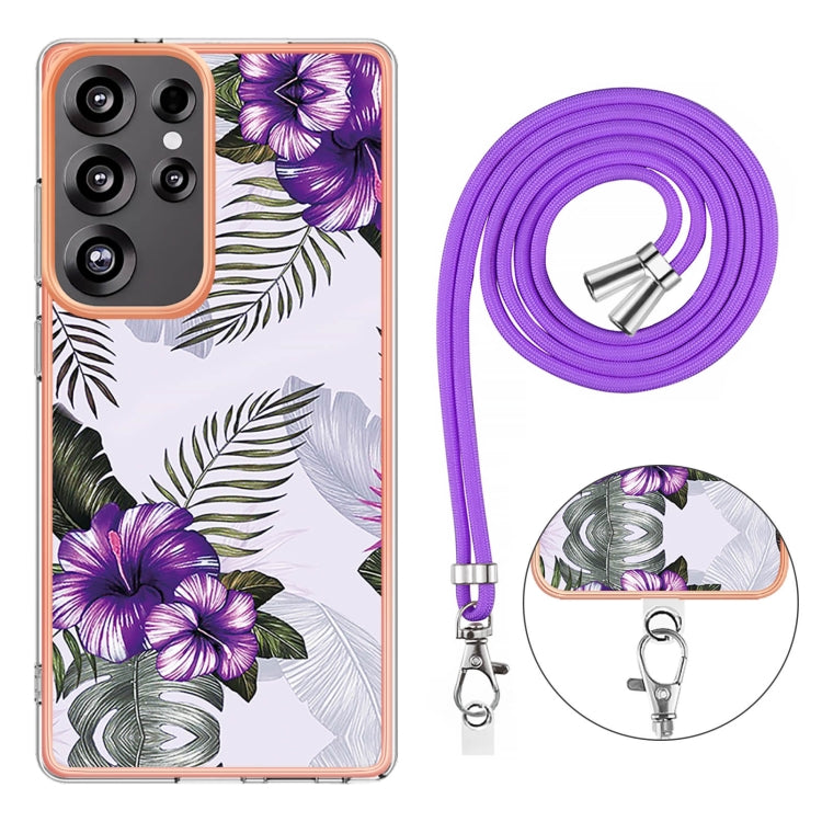 For Samsung Galaxy S25 Ultra 5G Electroplating Pattern IMD TPU Shockproof Case with Neck Lanyard