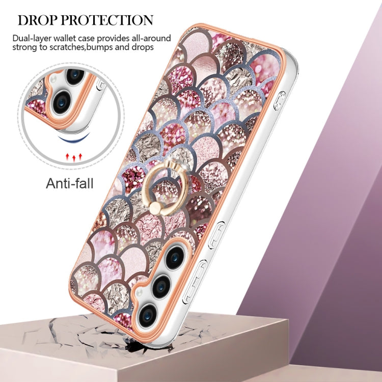 For Samsung Galaxy S24 FE 5G Electroplating Pattern IMD TPU Shockproof Case with Rhinestone Ring Holder
