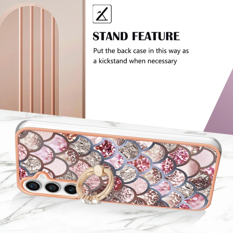 For Samsung Galaxy S24 FE 5G Electroplating Pattern IMD TPU Shockproof Case with Rhinestone Ring Holder