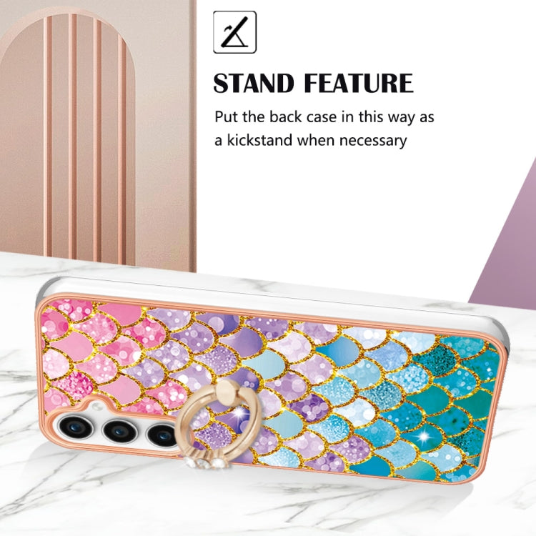 For Samsung Galaxy S24 FE 5G Electroplating Pattern IMD TPU Shockproof Case with Rhinestone Ring Holder