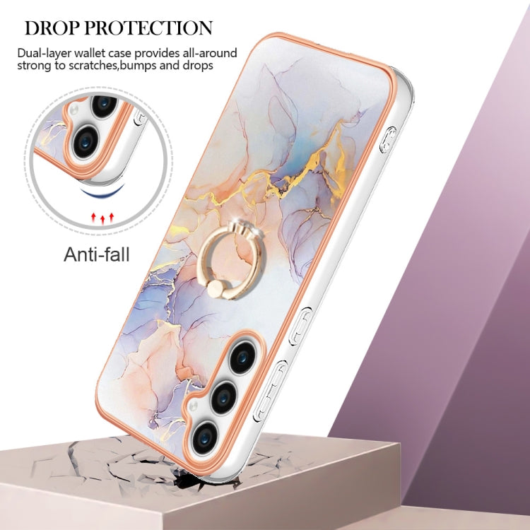 For Samsung Galaxy S24 FE 5G Electroplating Pattern IMD TPU Shockproof Case with Rhinestone Ring Holder