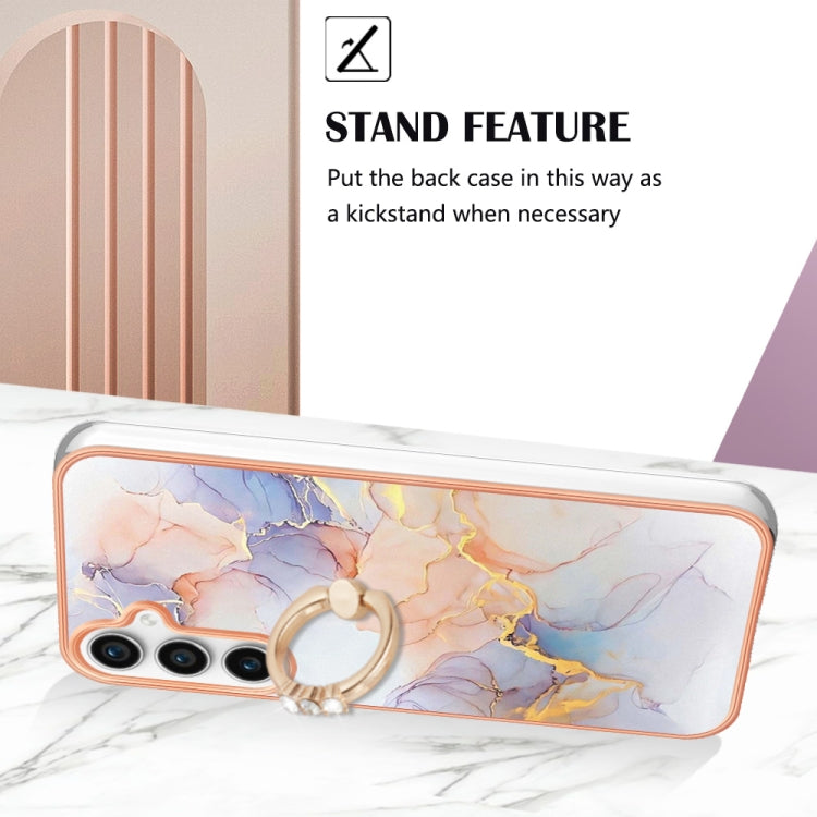 For Samsung Galaxy S24 FE 5G Electroplating Pattern IMD TPU Shockproof Case with Rhinestone Ring Holder