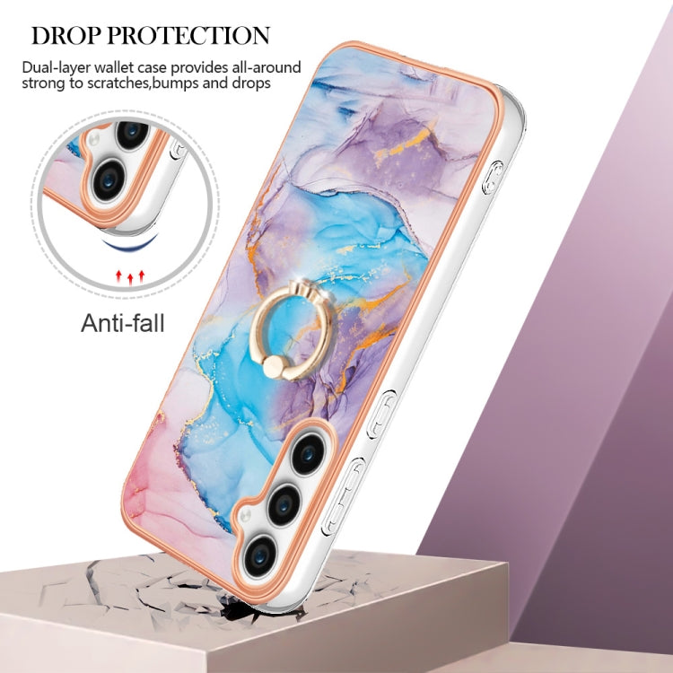 For Samsung Galaxy S24 FE 5G Electroplating Pattern IMD TPU Shockproof Case with Rhinestone Ring Holder