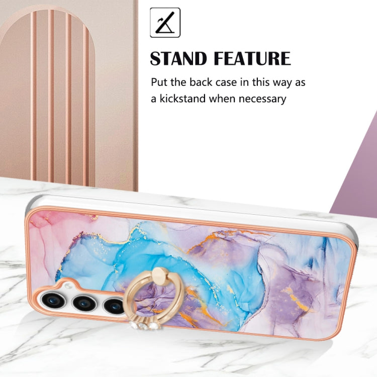 For Samsung Galaxy S24 FE 5G Electroplating Pattern IMD TPU Shockproof Case with Rhinestone Ring Holder