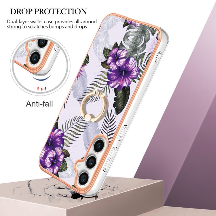 For Samsung Galaxy S24 FE 5G Electroplating Pattern IMD TPU Shockproof Case with Rhinestone Ring Holder