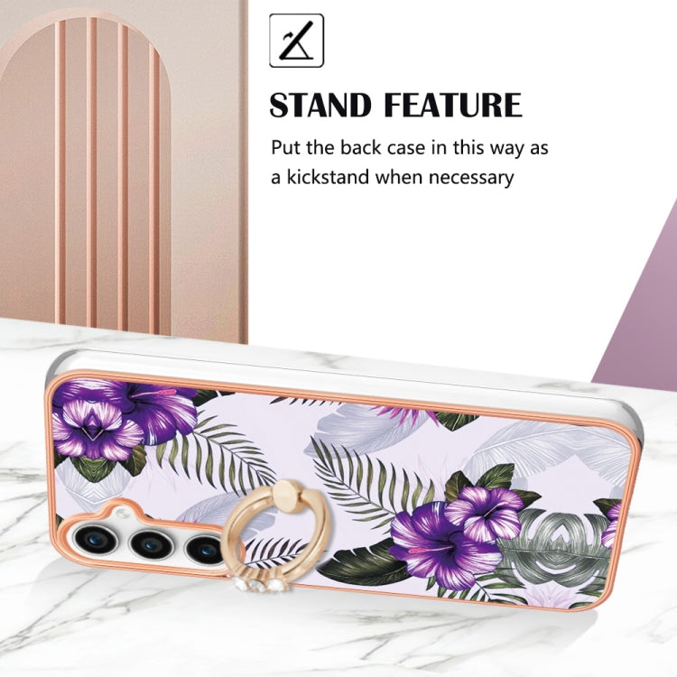 For Samsung Galaxy S24 FE 5G Electroplating Pattern IMD TPU Shockproof Case with Rhinestone Ring Holder