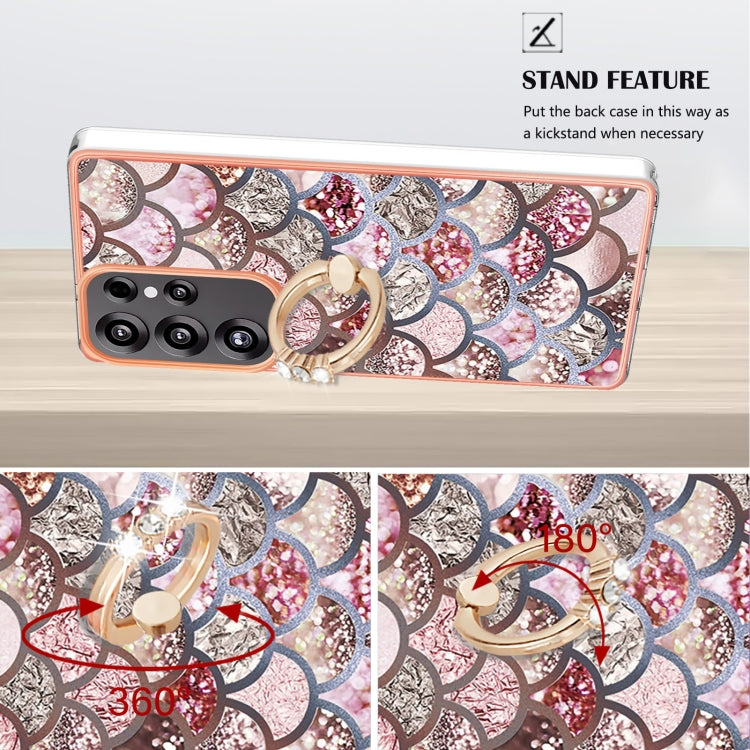 For Samsung Galaxy S25 Ultra 5G Electroplating Pattern IMD TPU Shockproof Case with Rhinestone Ring Holder