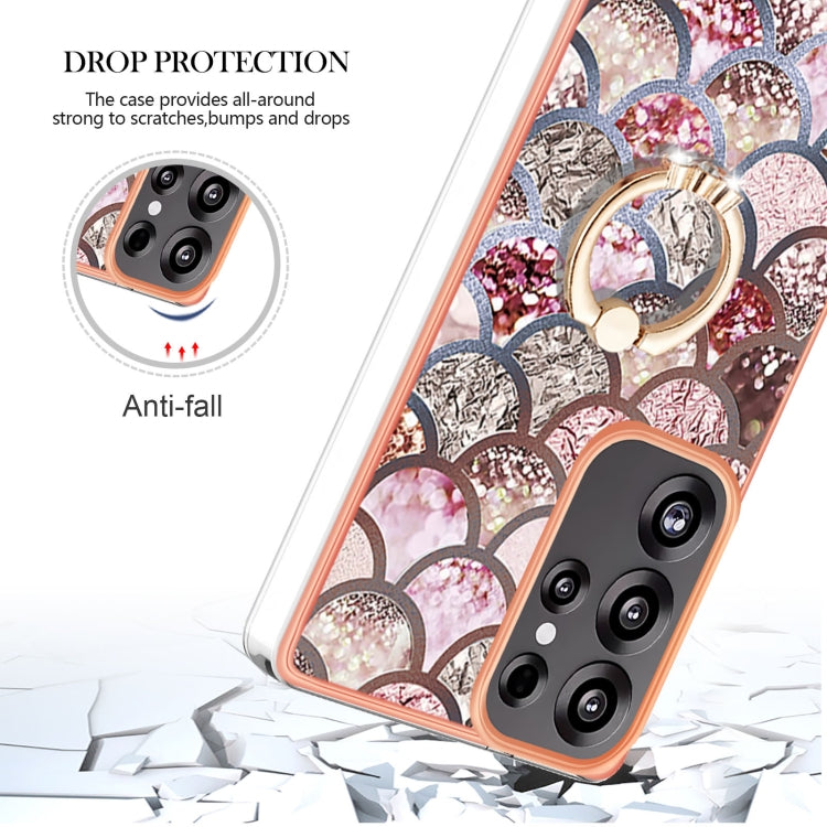 For Samsung Galaxy S25 Ultra 5G Electroplating Pattern IMD TPU Shockproof Case with Rhinestone Ring Holder