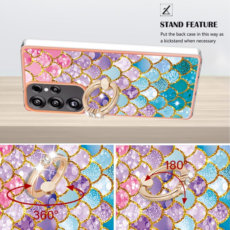 For Samsung Galaxy S25 Ultra 5G Electroplating Pattern IMD TPU Shockproof Case with Rhinestone Ring Holder