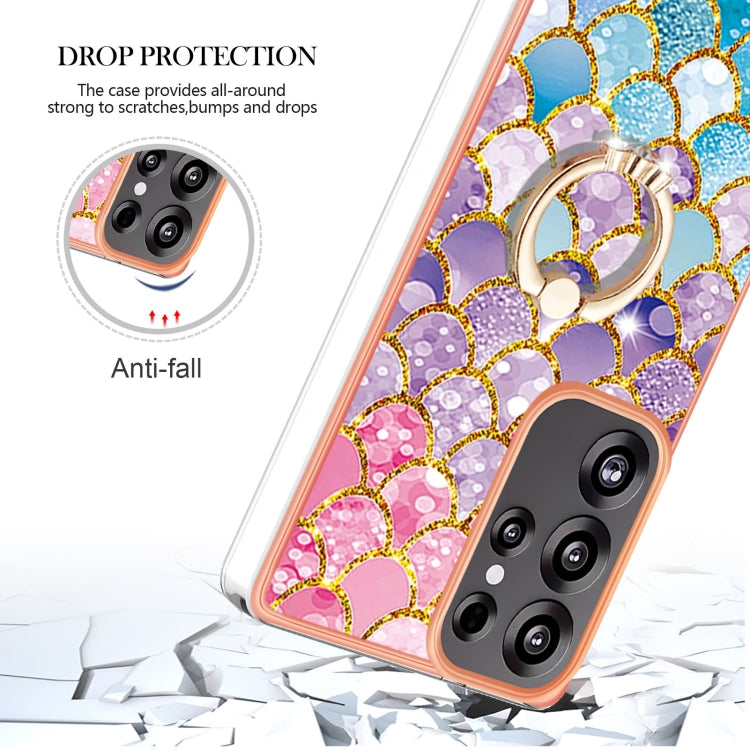 For Samsung Galaxy S25 Ultra 5G Electroplating Pattern IMD TPU Shockproof Case with Rhinestone Ring Holder