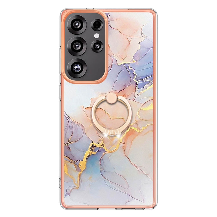 For Samsung Galaxy S25 Ultra 5G Electroplating Pattern IMD TPU Shockproof Case with Rhinestone Ring Holder