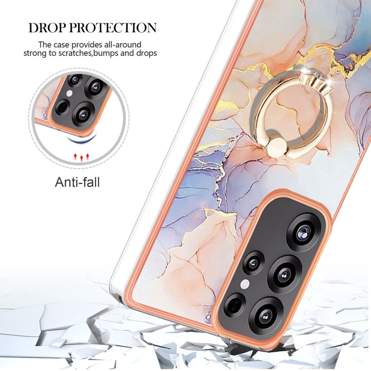 For Samsung Galaxy S25 Ultra 5G Electroplating Pattern IMD TPU Shockproof Case with Rhinestone Ring Holder