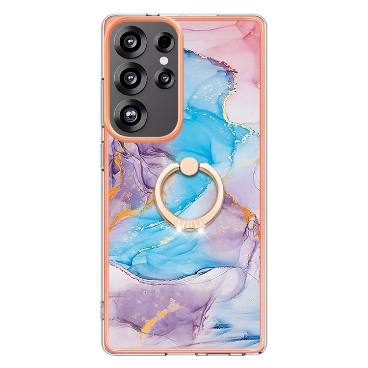 For Samsung Galaxy S25 Ultra 5G Electroplating Pattern IMD TPU Shockproof Case with Rhinestone Ring Holder