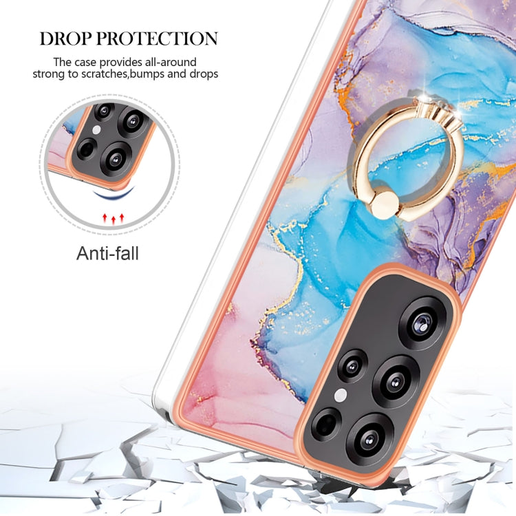 For Samsung Galaxy S25 Ultra 5G Electroplating Pattern IMD TPU Shockproof Case with Rhinestone Ring Holder