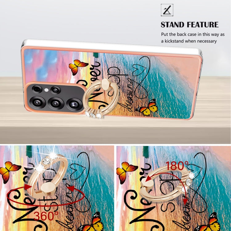 For Samsung Galaxy S25 Ultra 5G Electroplating Pattern IMD TPU Shockproof Case with Rhinestone Ring Holder