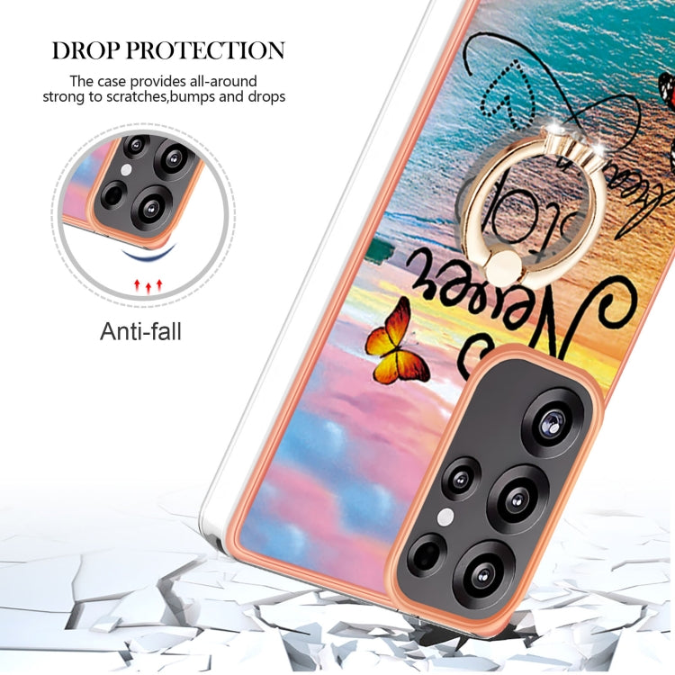 For Samsung Galaxy S25 Ultra 5G Electroplating Pattern IMD TPU Shockproof Case with Rhinestone Ring Holder