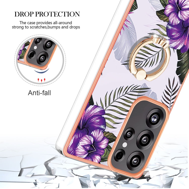 For Samsung Galaxy S25 Ultra 5G Electroplating Pattern IMD TPU Shockproof Case with Rhinestone Ring Holder