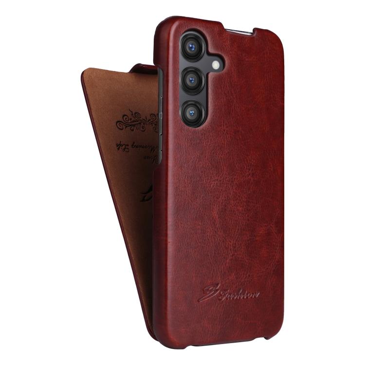 For Samsung Galaxy S25 5G Fierre Shann 64 Texture Vertical Flip PU Leather Phone Case