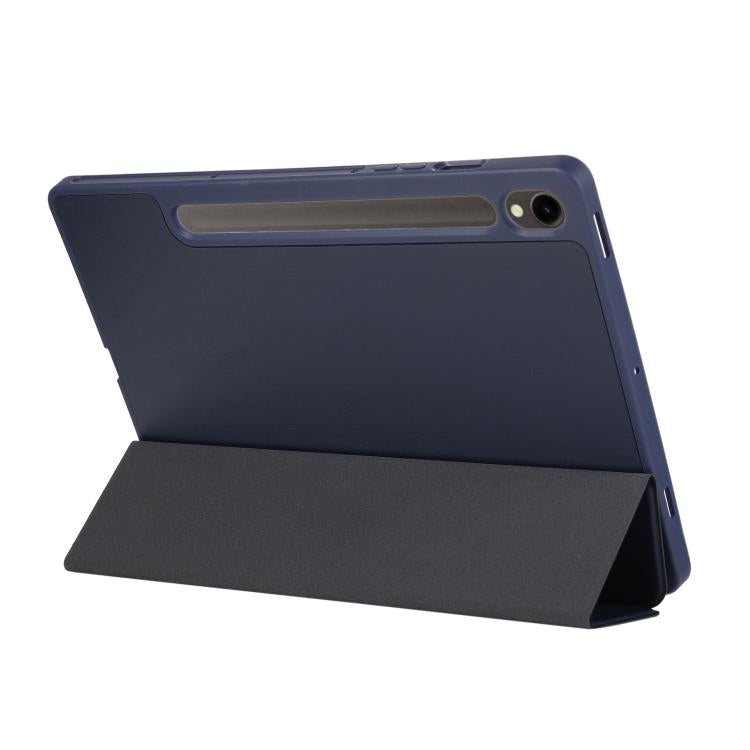 For Samsung Galaxy Tab S10 FE+ 3-Fold Pure Color TPU Leather Tablet Case with Pen Slot