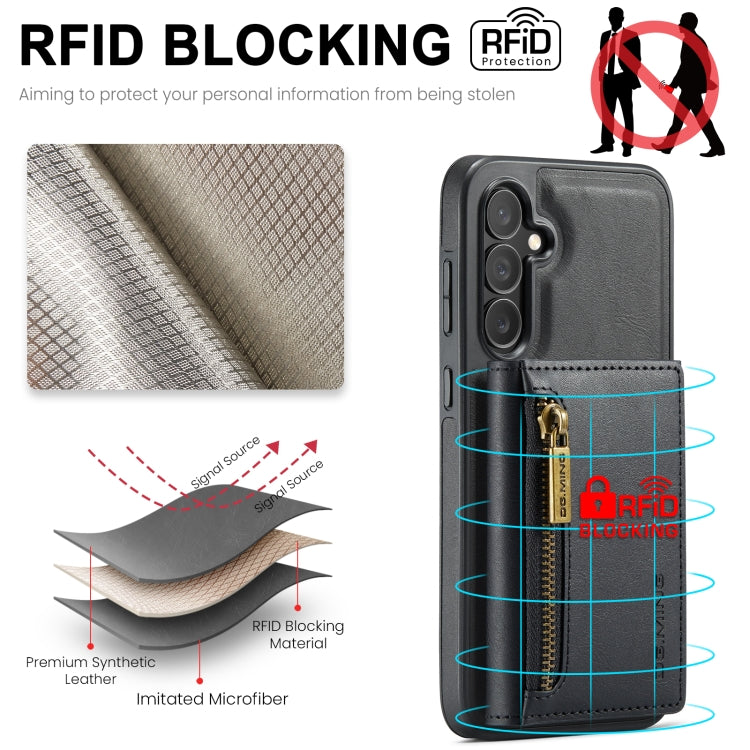 For Samsung Galaxy S24 FE 5G DG.MING M5 Series Zip RFID Multi Card Detachable Leather Phone Case