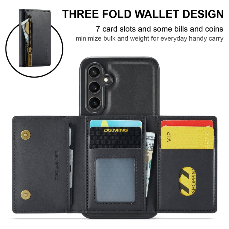 For Samsung Galaxy S24 FE 5G DG.MING M5 Series Zip RFID Multi Card Detachable Leather Phone Case