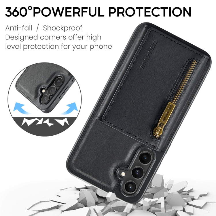 For Samsung Galaxy S24 FE 5G DG.MING M5 Series Zip RFID Multi Card Detachable Leather Phone Case