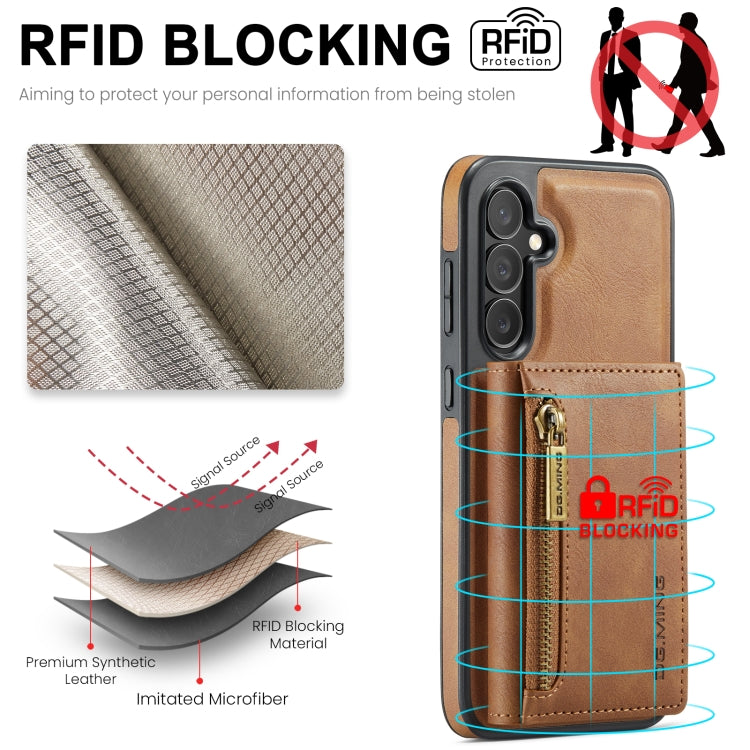 For Samsung Galaxy S24 FE 5G DG.MING M5 Series Zip RFID Multi Card Detachable Leather Phone Case