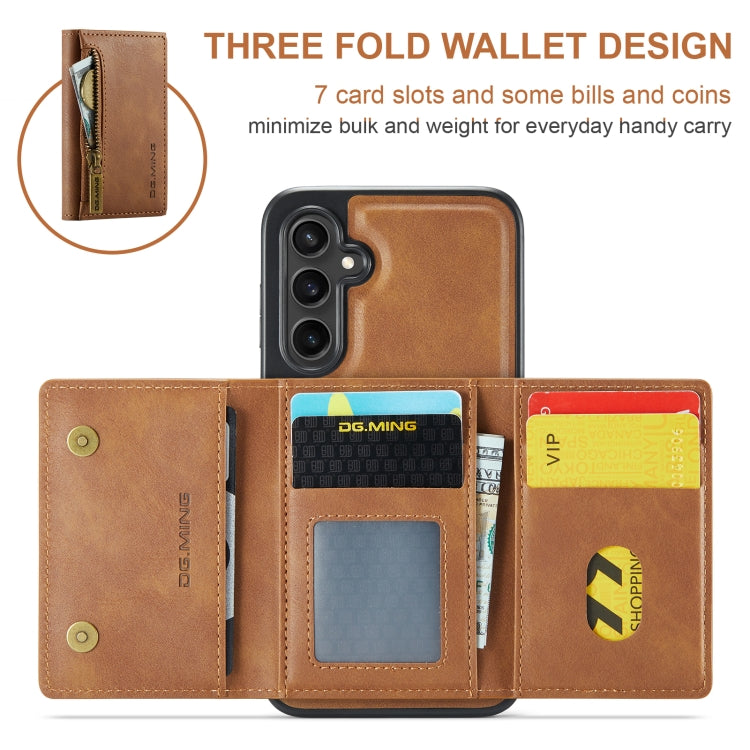 For Samsung Galaxy S24 FE 5G DG.MING M5 Series Zip RFID Multi Card Detachable Leather Phone Case