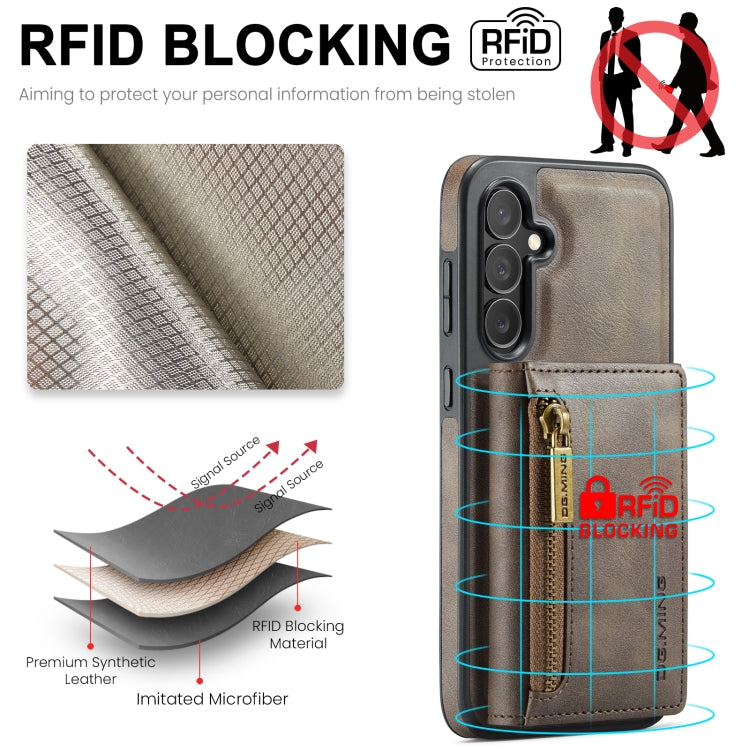 For Samsung Galaxy S24 FE 5G DG.MING M5 Series Zip RFID Multi Card Detachable Leather Phone Case