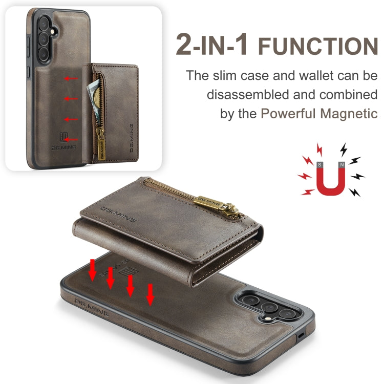 For Samsung Galaxy S24 FE 5G DG.MING M5 Series Zip RFID Multi Card Detachable Leather Phone Case